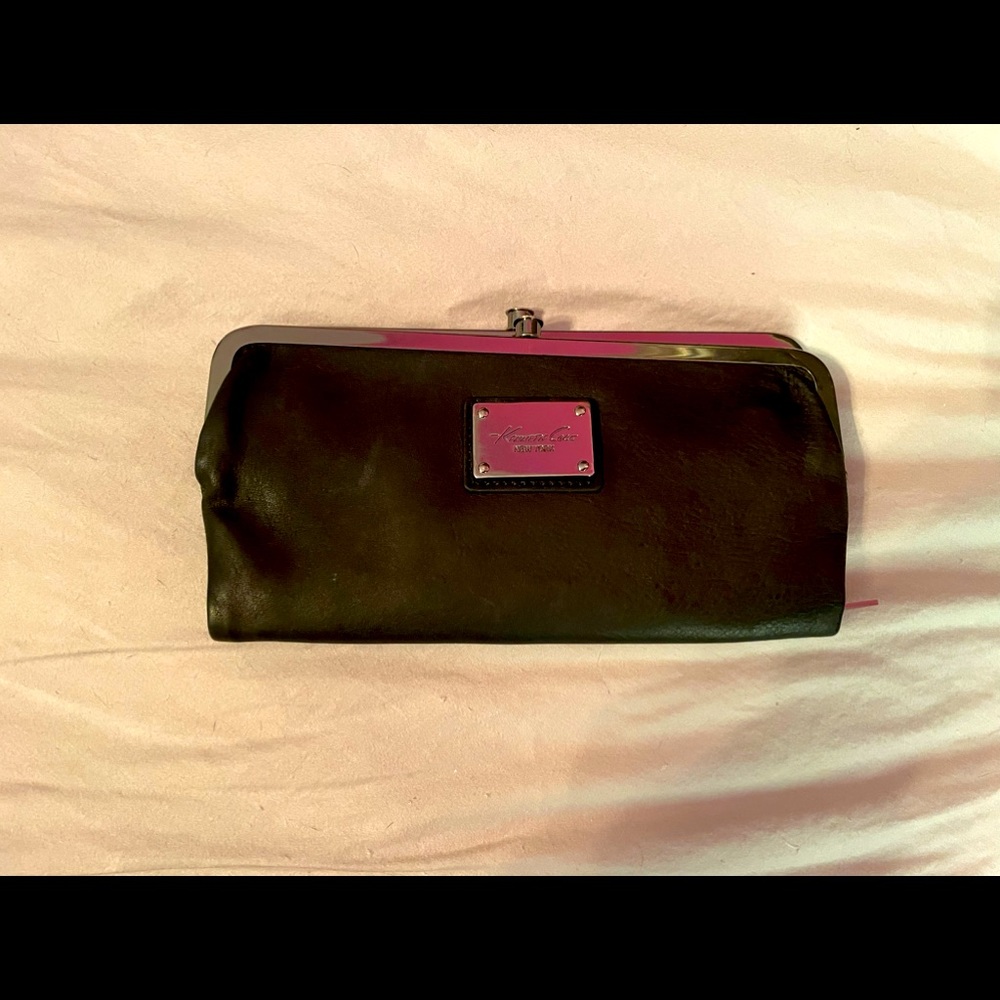 Black Kenneth Cole double frame wallet clutch organizer